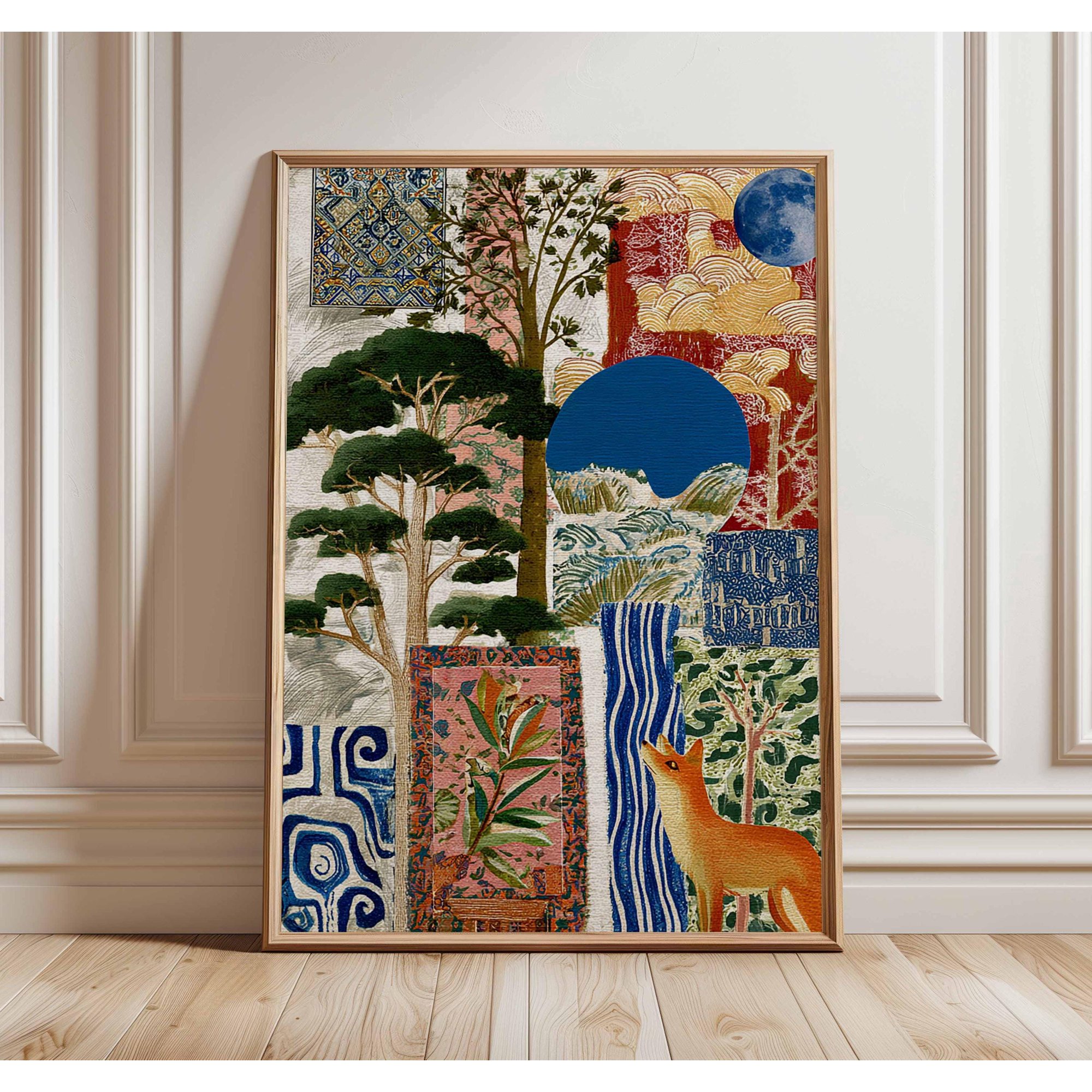 Tree Collage Art Print, Boho Nature Landscape Poster, Poster Only