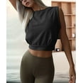 thumbnail image 5 of Crop Top Athletic Shirts for Women Cute Sleeveless Yoga Tops Running Gym Cotton Cropped Workout Clothes black XXL, 5 of 7
