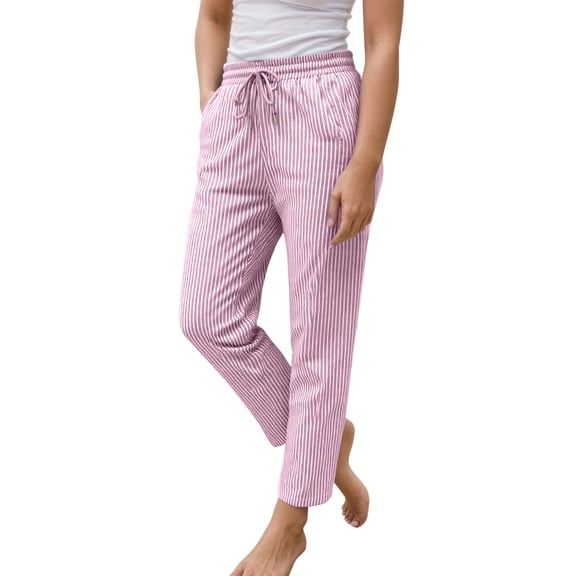 Fgnfyis Women's Wide Leg Pants Summer Elastic High Waist Stripedd Loose Casual Trousers Womens Palazzo Pants Pink M