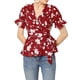 thumbnail image 5 of INSPIRAR CHIC Blusas de Mujer con Flores, Cuello en V, Mangas Cortas, Dobladillo Redondeado, Volantes, Peplum, 3XL, Rojo, 5 of 7