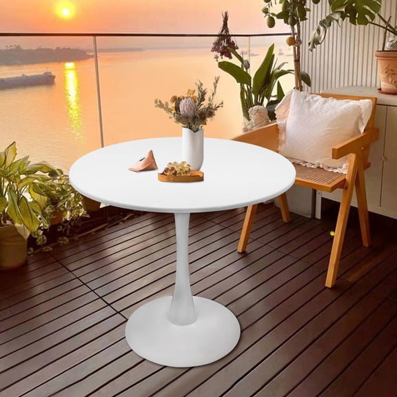 White Round Dining Table, 32 Inches Modern Tulip Kitchen Table Dining Table Tabletop & Sturdy Metal Pedestal Mid-Century Leisure Table for Small Places, Dining Room, Living Room, Cafe