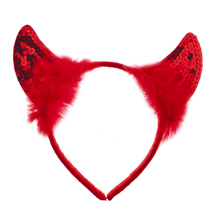 Lux Accessories Halloween Festive Red Faux Fur Sequin Devil Horn Ears Headband