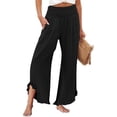 thumbnail image 4 of Aoiroe Womens Linen Pants Wide Leg High Waisted Drawstring Casual Loose Pants with Pockets Black M, 4 of 7