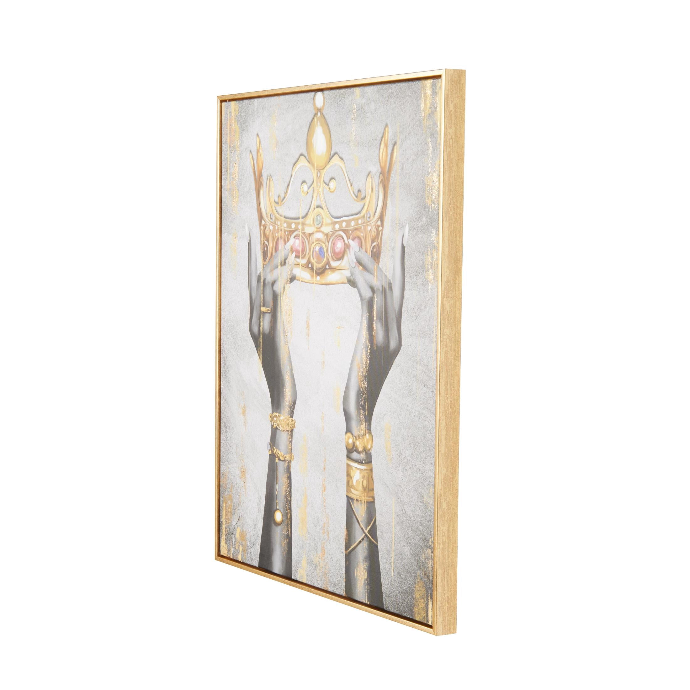 24" x 24" Crown Framed Wall Art with Shaded Hands and Metallic Foil Accents, by DecMode
