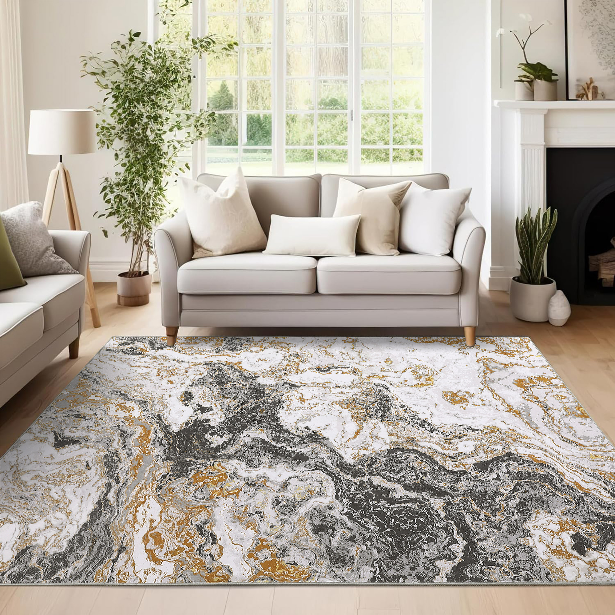 Modern Abstract Marble Print Area Rug 4' x 6'– Soft, Washable, Non-Slip & Non-Shedding(Grey)