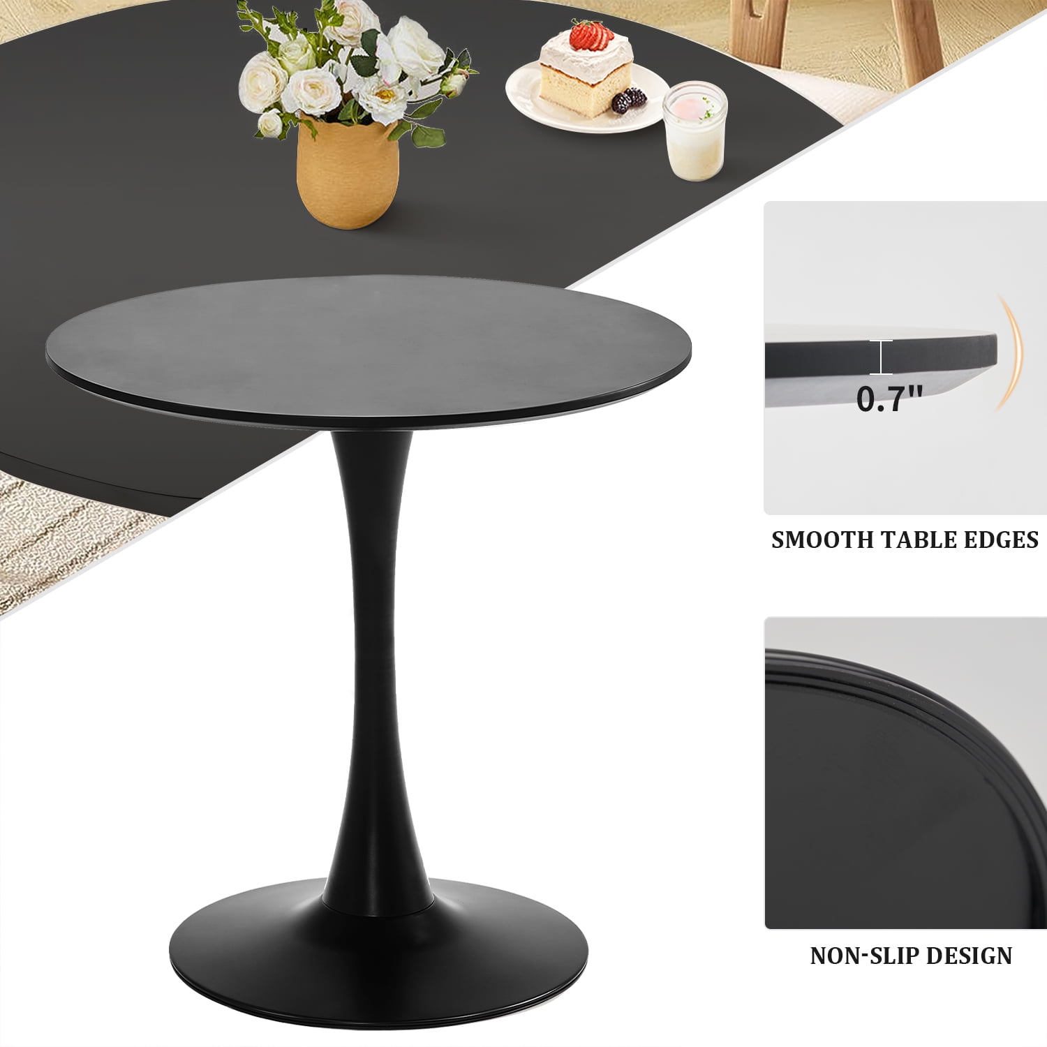 Rongbuk 27.6" Round Pedestal Dining Table, Black