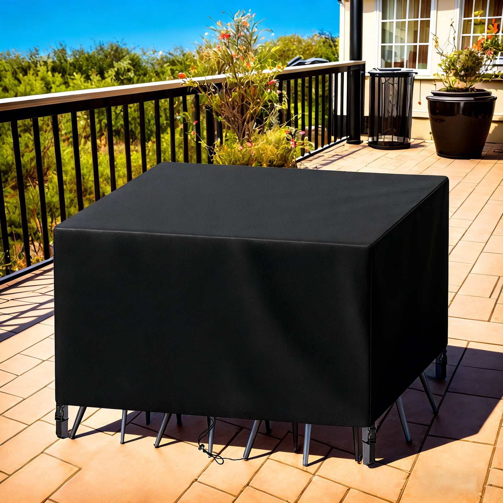 NAWAY 76"x60"x28" Rectangular Custom Heavy Duty 420D Waterproof UV Resistant Patio Furniture Cover,Black
