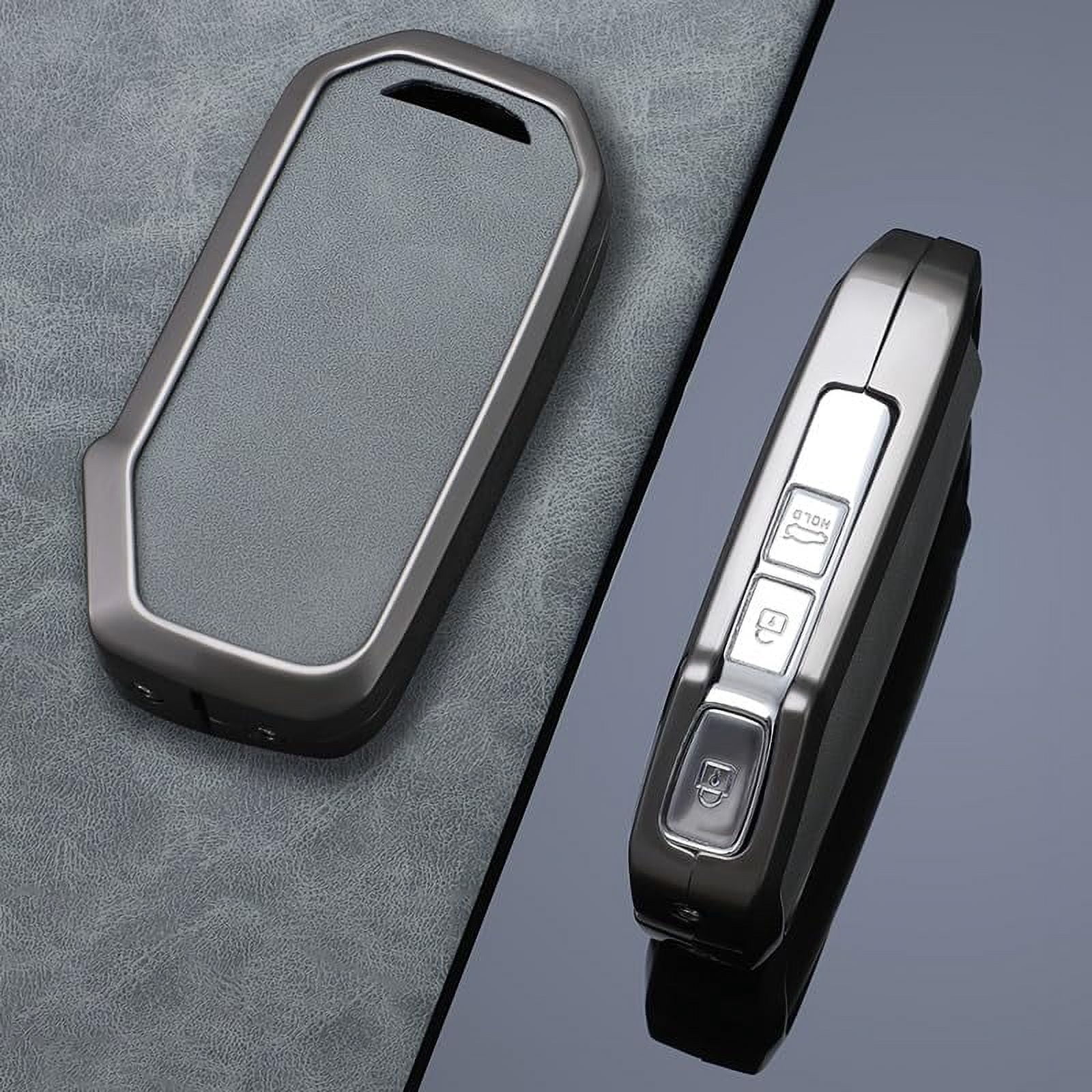 Gray Metal Leather 3-4 Button Key Fob Cover Case Fit for Kia Soul EV6 Sportage Telluride Forte K3 Cerato Sorento Rio Rio5 Optima Keyless Key Holder with Keychain