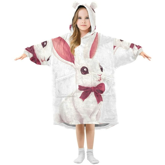 joogoo Wearable Blanket Hoodie Elegant Rabbit for Flannel Sherpa Pocket 3-14 YR M