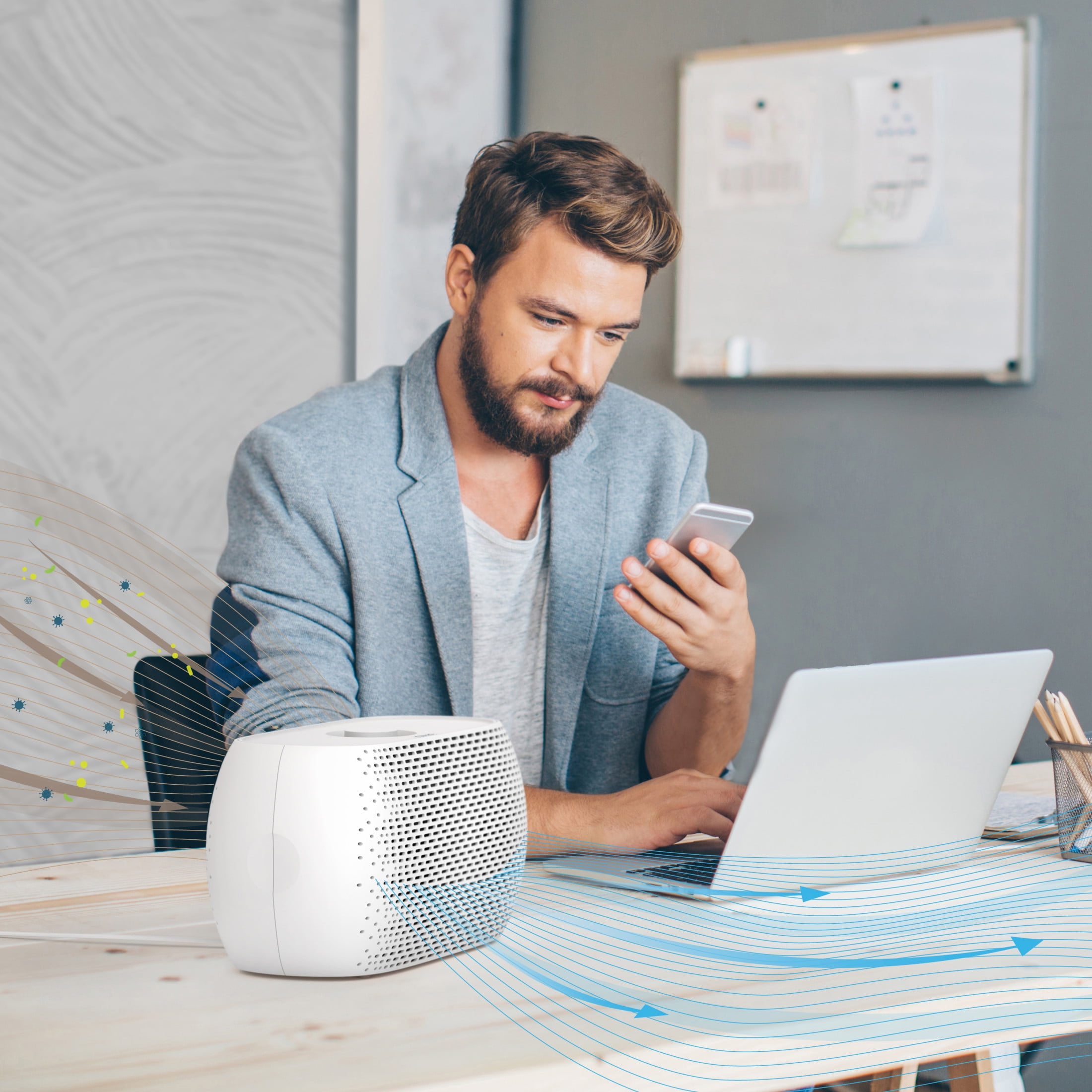Pure Enrichment PureZone Breeze Tabletop 2-in-1 Air Purifier with True HEPA Filter - Ideal for Home, Bedroom, & Office Desktop Surfaces