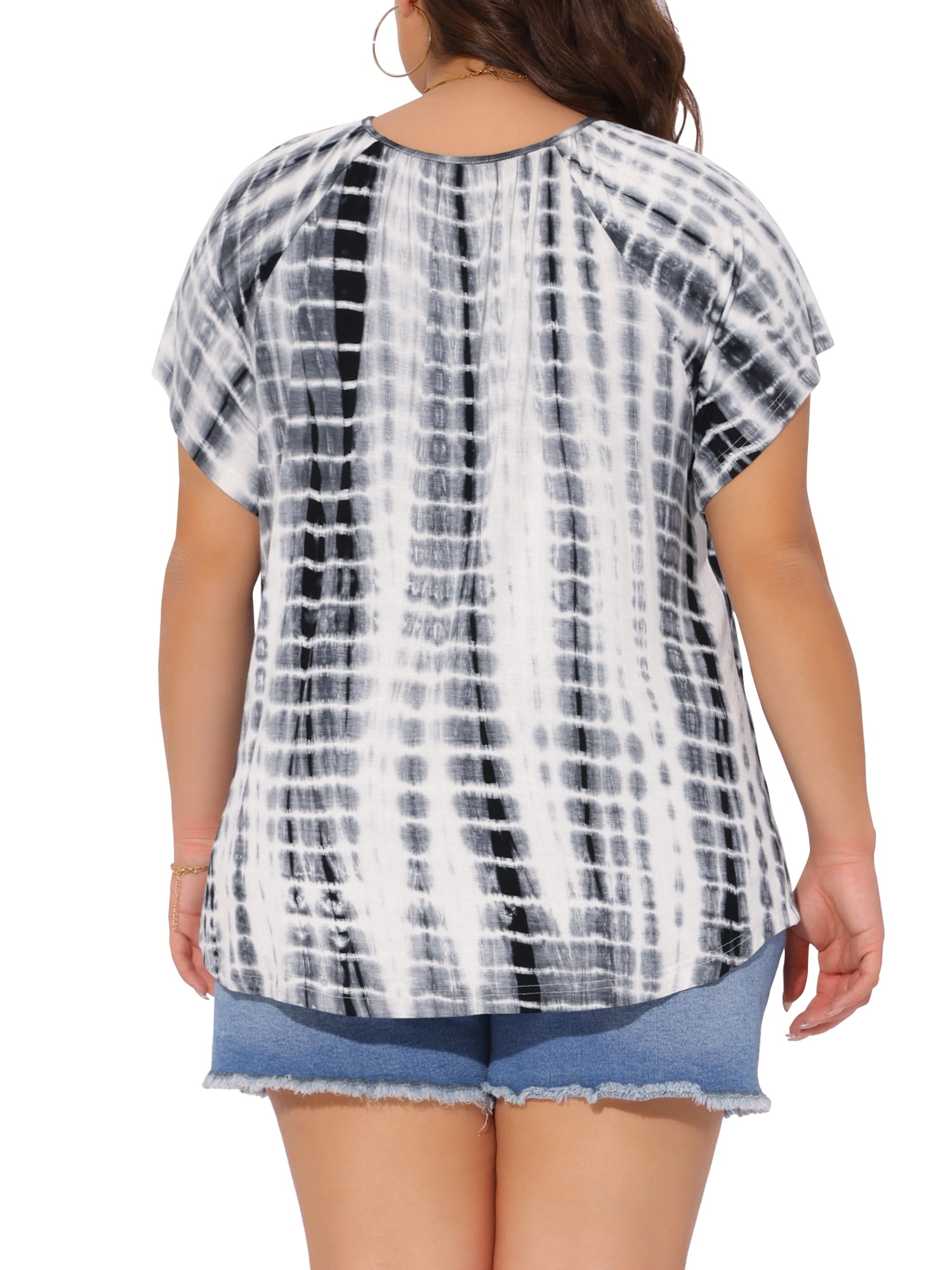Women's Plus T-shirt Tye Dye Short Sleeve Casual Top with Comfort Fit 1X Grey