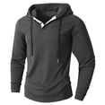 thumbnail image 4 of XIAONU Mens Hoodies Ribbed Button V Neck Long Sleeve Hooded Sweatshirt Solid Color Vintage Slim Fit Pullover Drawstring Hoodie Top, 4 of 9