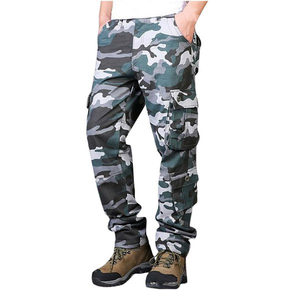 OUSITAID Mens Camo Cargo Pants Relaxed Fit Multi Pockets Pants Outdoor Combat Trousers Loose Travel Cargo Pants