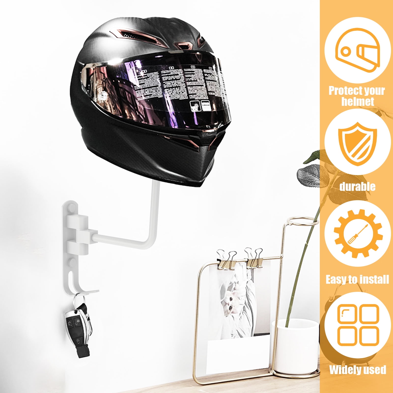 Motorcycle Helmet Holder Wall Mount 180 Rotation Helmet Hanger with Hooks Steel Helmet Stand Rack Storage Hook Multipurpose Motorcycle Helmet Holder for Motorcycle Bike Helmets Coats Caps Walmart