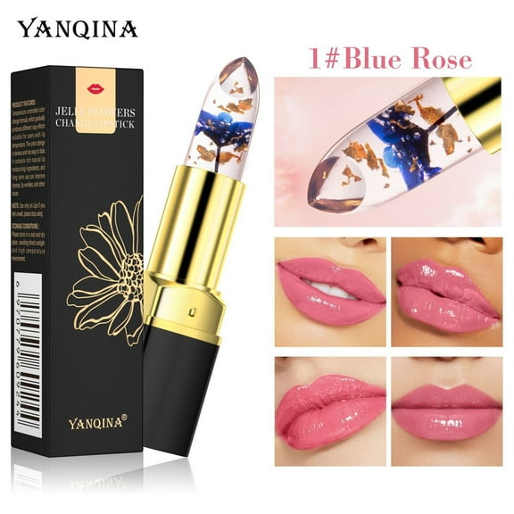 Flower Jelly Lipstick, Temperature Change Lip Balm, Moisturizing Long Lasting Nutritious Lip Gloss with Real Flower Design, Hydrating Cocoa Butter formula for Soft Smooth Lips