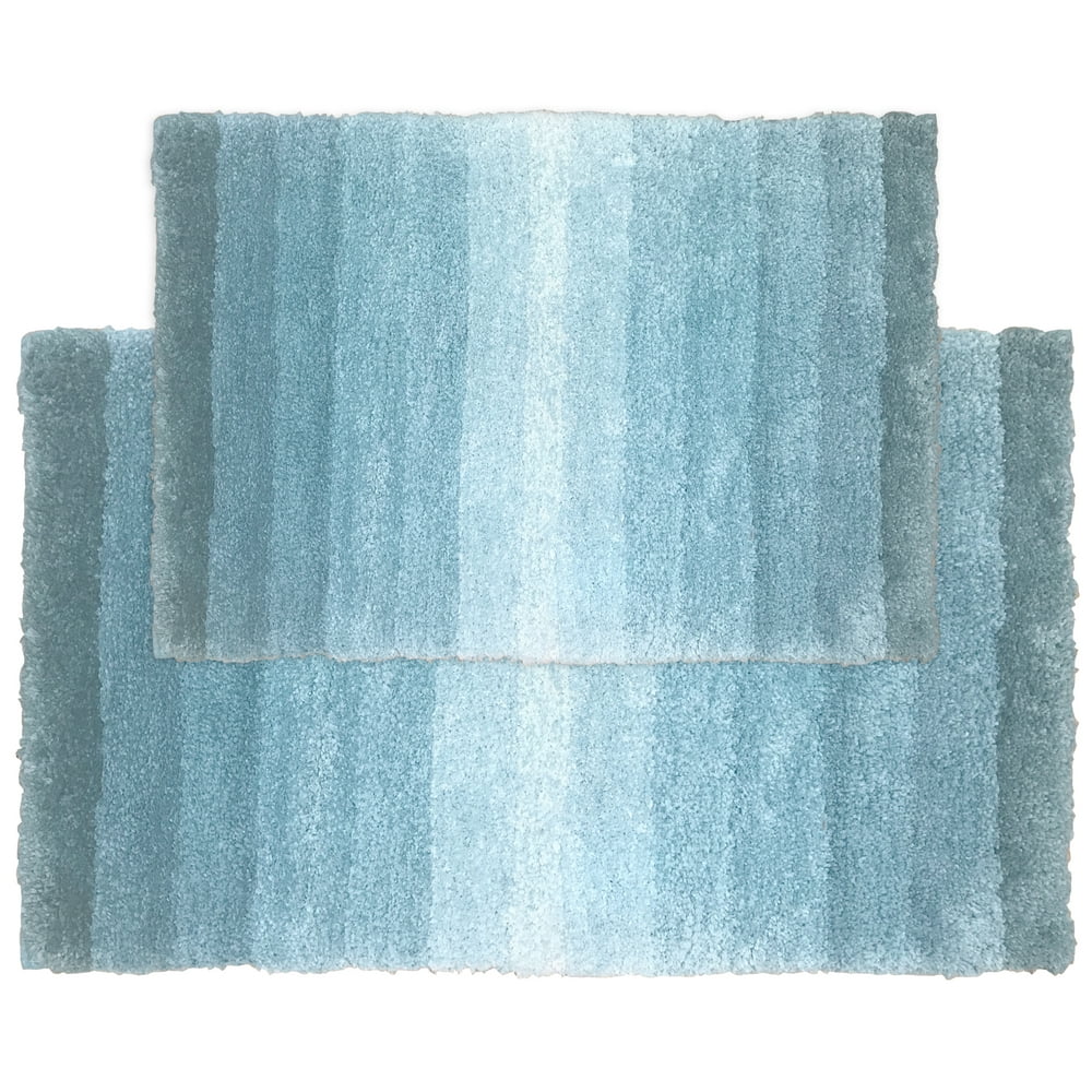 Blossom and Vine Ombre Stripe Modern Bath Rugs, Blue, 17" x 24", 2