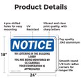 thumbnail image 2 of (2 Pack) No Loitering In The Building Lobby You Are OSHA Notice Sign 24 Inch X 18 Inch Indoor / Outdoor Rust-Free Aluminum Metal Signs for Workplace, Workshop, and Construction Site,, 2 of 8