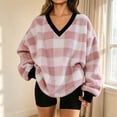 thumbnail image 2 of Manzbdm Women's Fleece Plaid Sweatshirt Long Sleeve V Neck Fuzzy Pullover Top, 2 of 4