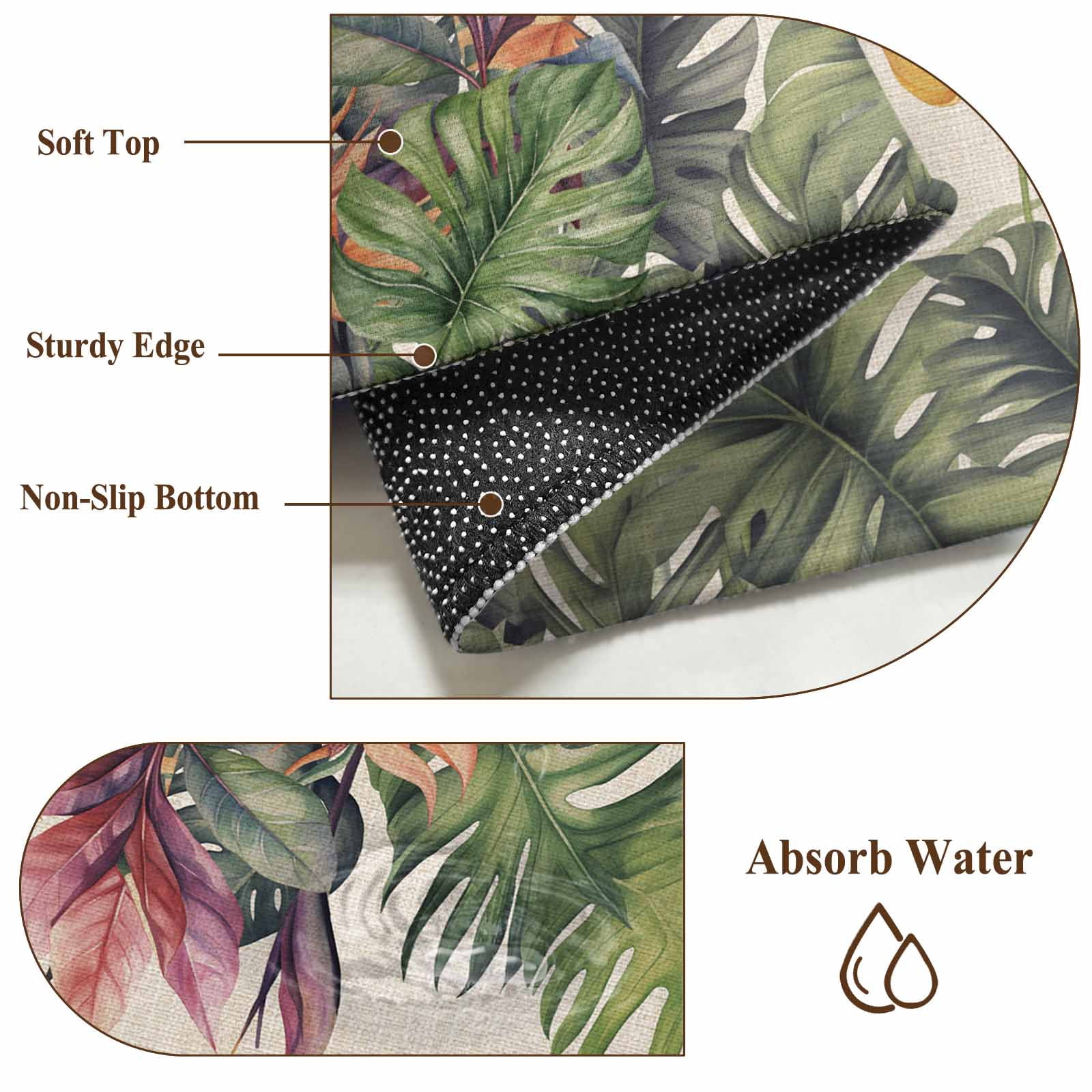 Entrance Runner Rug 2'x3', Palm Leaves Non-slip Doormat for Indoor Outdoor Entrance, Summer Botanical Tropical Plants Rustic Throw Floor Mat for Front Door/Living Room/Bedroom/Bathroom/Kitchen