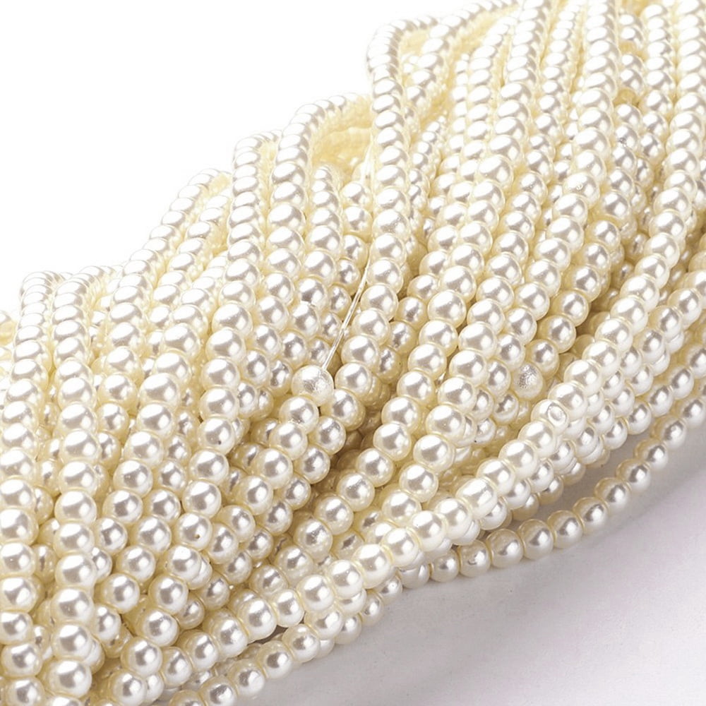 Glass Pearl Beads Strands Pearlized Round Creamy White 3~4mm Hole: 0.5mm about 190~200pcs/strand 32 inch