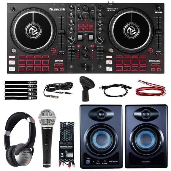 Numark Mixtrack Pro FX 2-Deck DJ Controller with Numark N-WAVE360 Desktop Monitor Speakers