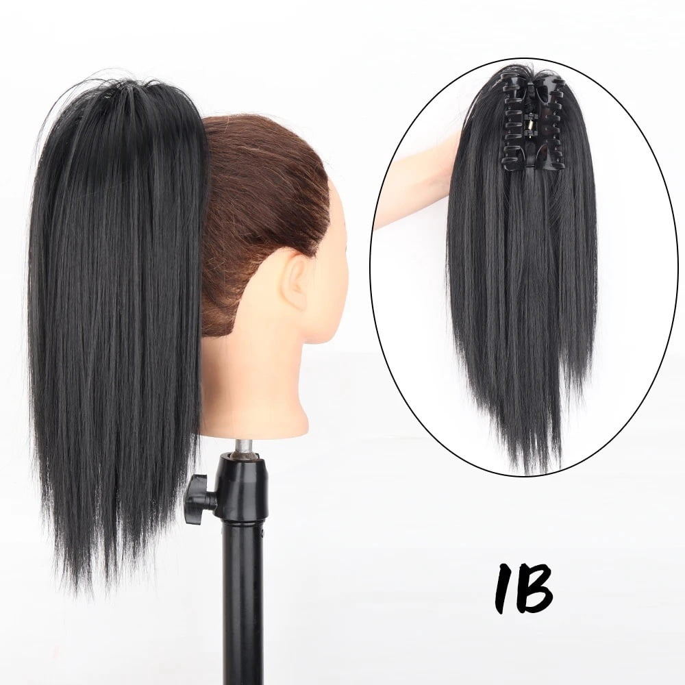 16" Claw Clip Ponytail Extensions Straight Hair Multi-Layered Fake Pony Tails Synthetic Hairpieces for Women