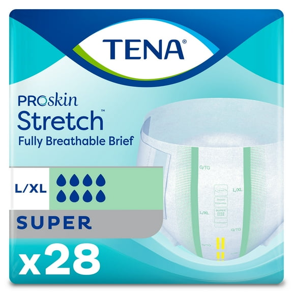 TENA Stretch Super Heavy Absorbency Night Brief, Large/Extra Large, 56 Ct