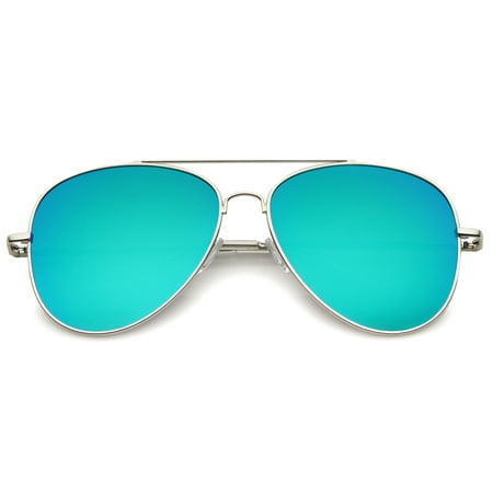sunglassLA - Large Full Metal Color Mirror Teardrop Flat Lens Aviator Sunglasses - 60mm
