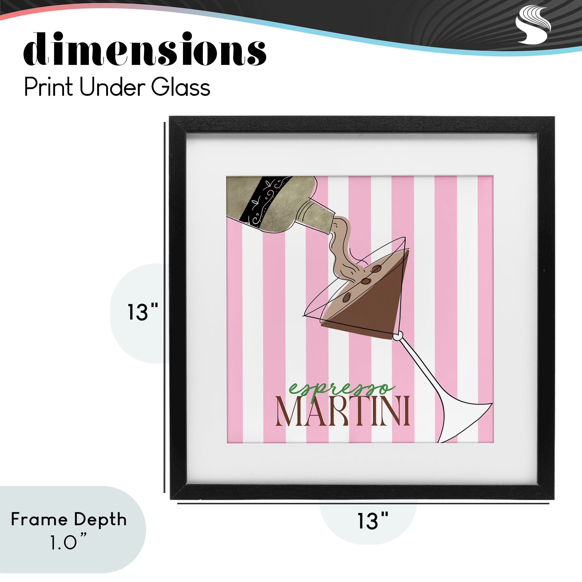 Stupell Industries Espresso Martini Pink Stripes Black Framed Print Under Glass, design by Deidre Mosher