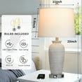 thumbnail image 2 of Cinkeda 25" Touch Control Table Lamp Set of 2, Gray-White Resin Jar Body with White Linen Shade, USB-C & AC Outlet, 3-Level Dimmable, Dimmable LED Bulb Included for Bedroom, 2 of 7