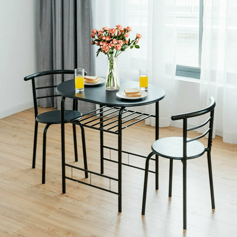 Costway 3 Pcs Dining Set 2 Chairs and Table Compact Bistro Pub Breakfast Home Kitchen Black