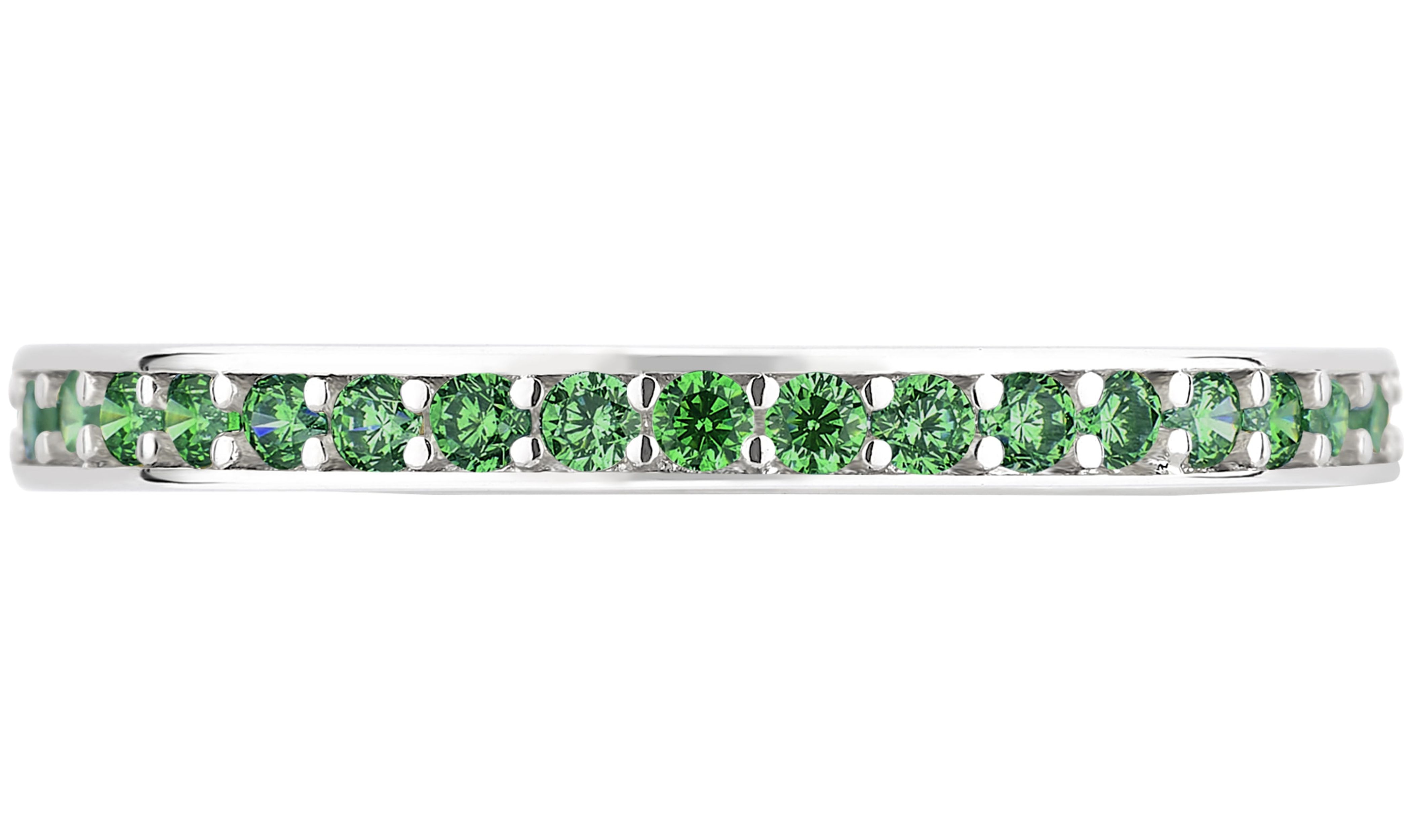 Created Emerald Silver Overlay Full Eaternity Fashion Wedding Band