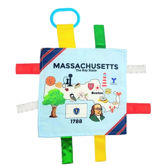 Baby Jack & Co 8x8" Massachusetts Learning Lovey Crinkle Tag Toy with Stroller Clip