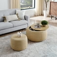 thumbnail image 3 of 25" Round Storage Ottoman - Natural Woven Rattan 2-In-1 Ottoman & Side Table with Hidden Seat Five(Not Include Sofa), 3 of 12