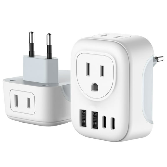 European Travel Plug Adapter, Meromore International Plug Adapter with 2 AC Outlets 4 USB Ports(2 USB C), Type C Plug Adapter Travel Essentials for US to Most Europe France Germany Italy Spain