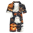 thumbnail image 5 of Lopecy-Sta Halloween Pajama Sets for Women 2 Piece Ghost Pumpkin Print Shirts and Shorts Set Button Down Short Sleeve Sleepwear, 5 of 8