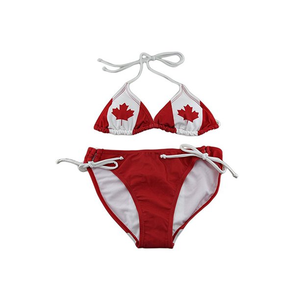 Zeckos - The Maple Leaf Canadian Flag Print Bikini - Red - Size Small
