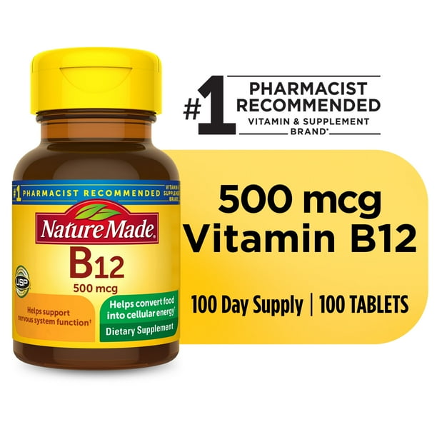 Nature Made Vitamin B12 500 mcg Tablets, Dietary Supplement, 100 Count