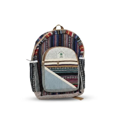 Silly Comfort Bohemian Hemp Travel Backpack with Backpack, Adjustable Shoulder Straps, Multicolor