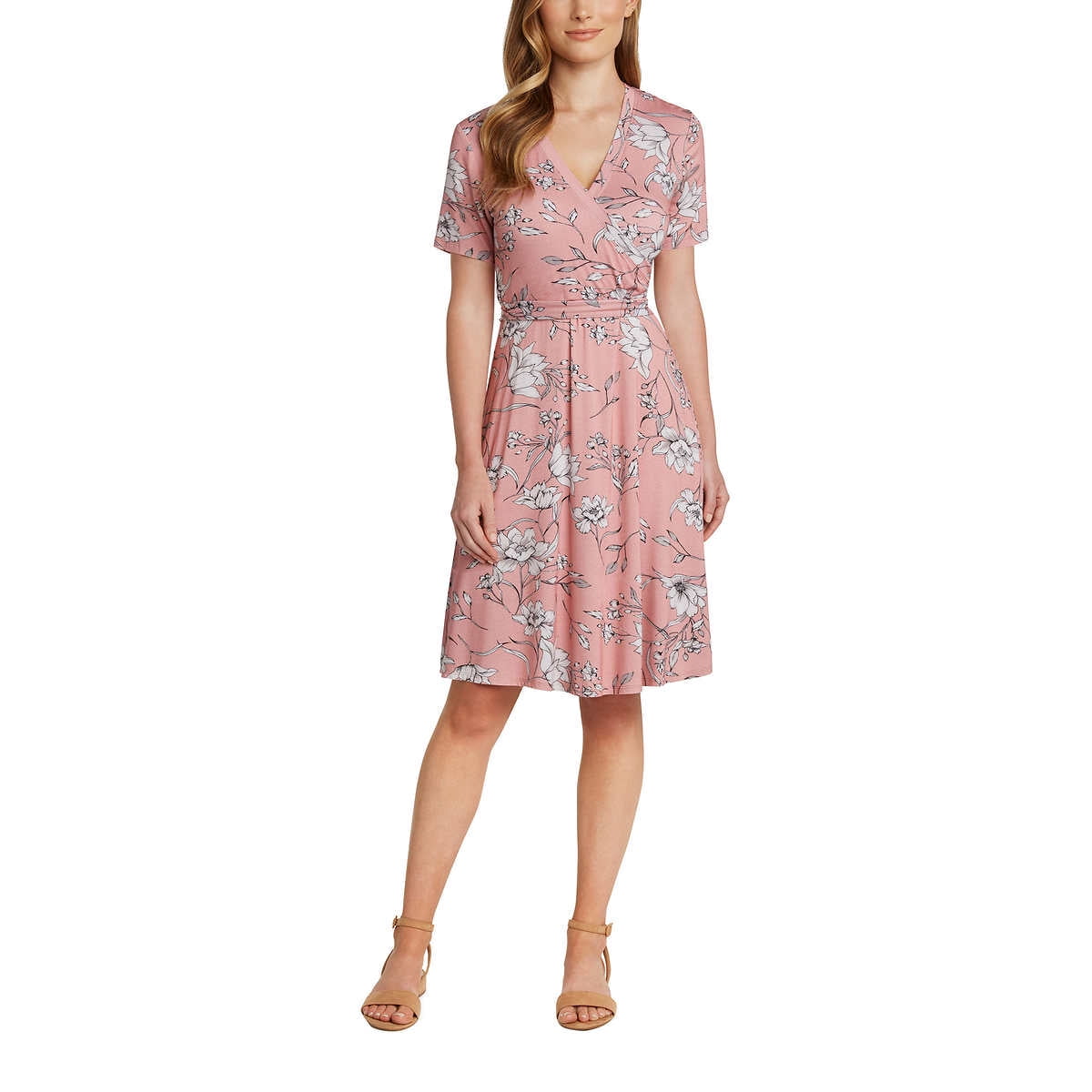 Matty M Women Faux Wrap Dress- Blush Small - Walmart.com