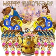 Belle Princess Beauty and Beast Party Supplies Decor Decorations Birthday Plates for Kids Tableware Balloons Cake Topper Fans