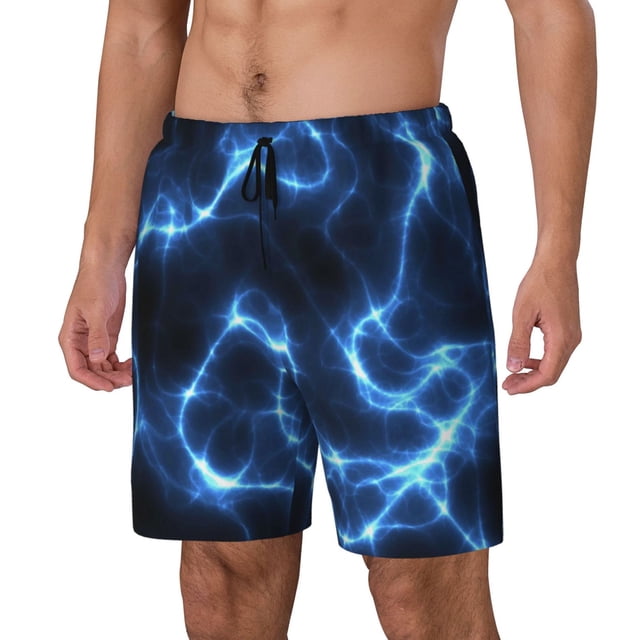 Balery Blue Lightning Bañador para hombre, shorts de playa de secado rápido con entrepierna y forro de compresión-3X-Large