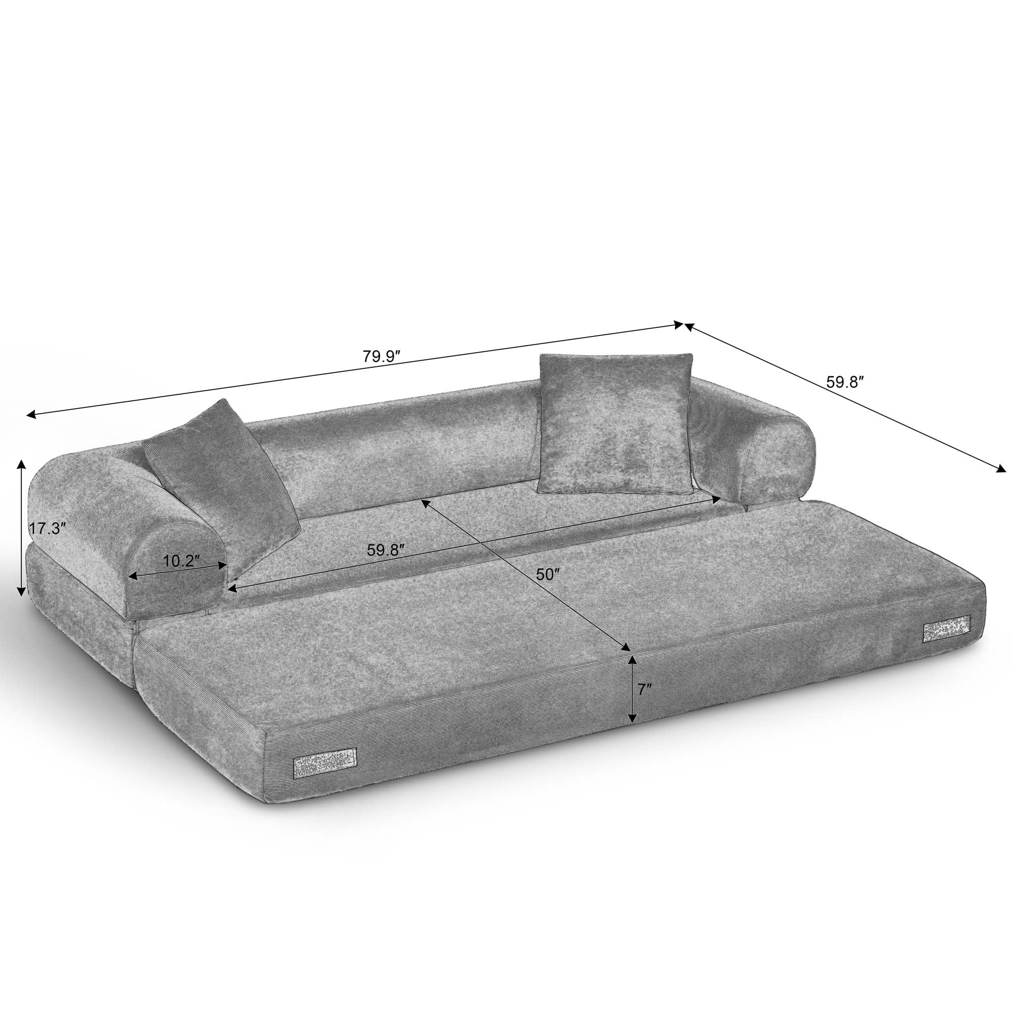Miniyam 80" W Convertible Sofa, Boneless Couches for Living Room, Folding Sleeper Sofa Bed Queen with Pockets, Corduroy Flod Out Compressed Couch in a Box(Light Green)