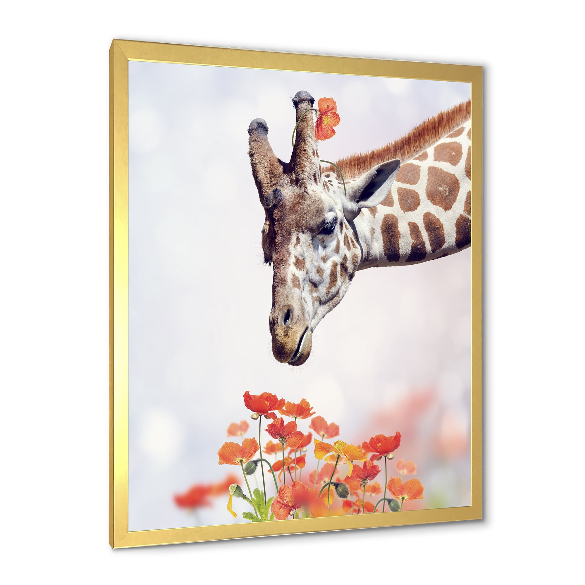 Designart 'Portrait of A Giraffe With Orange Flowers' Farmhouse Framed Art Print
