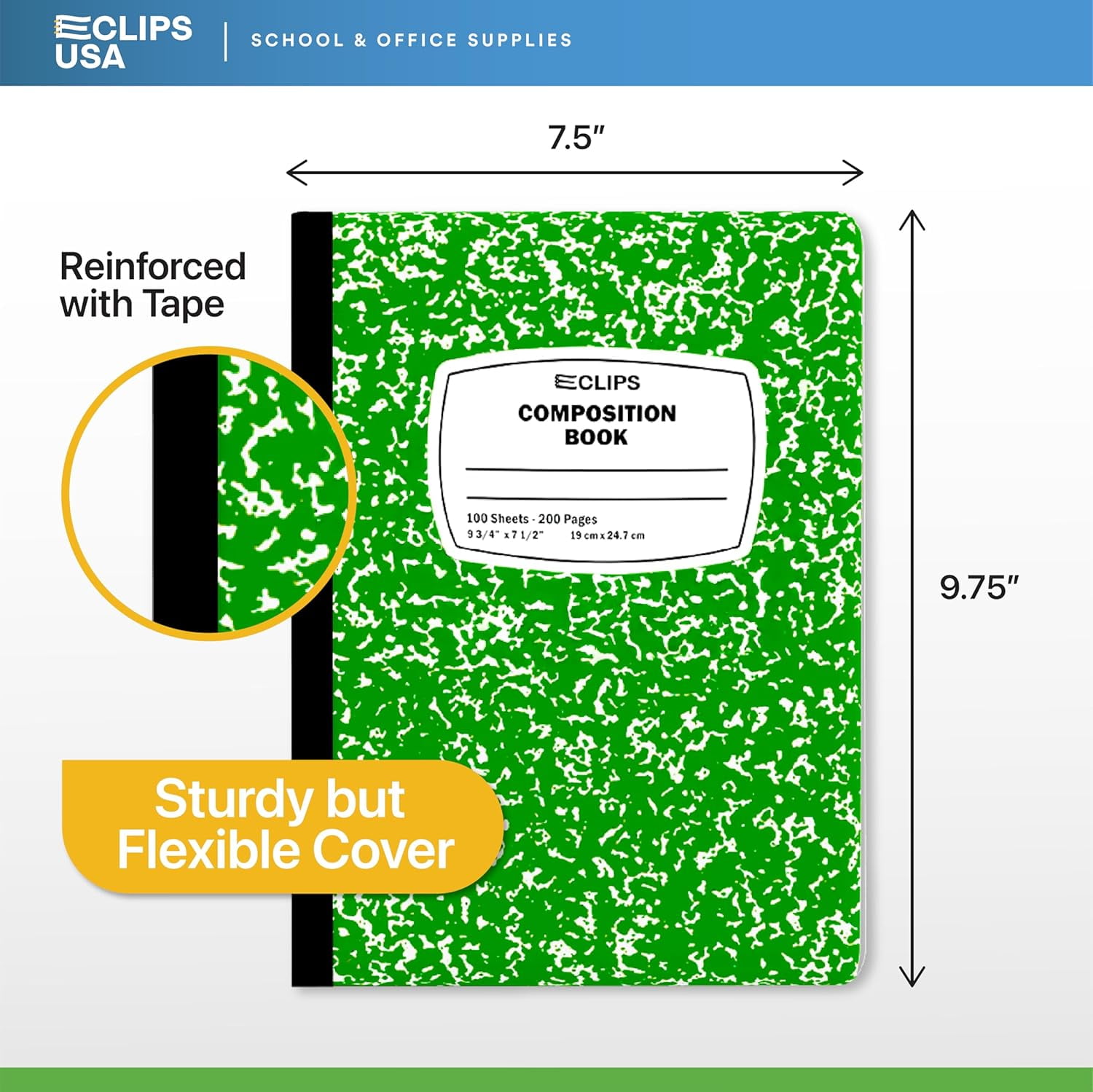 E-Clips USA 100-Sheet Wide-Ruled Hard Cover Composition Notebooks, Green, 48-Pack Bulk