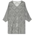 thumbnail image 5 of BSDJILFG Crochet Tops for Women 3/4 Batwing Sleeves Knit Cover Ups Sun Protection V-Neck Pullover Beach Cover Ups, 5 of 6