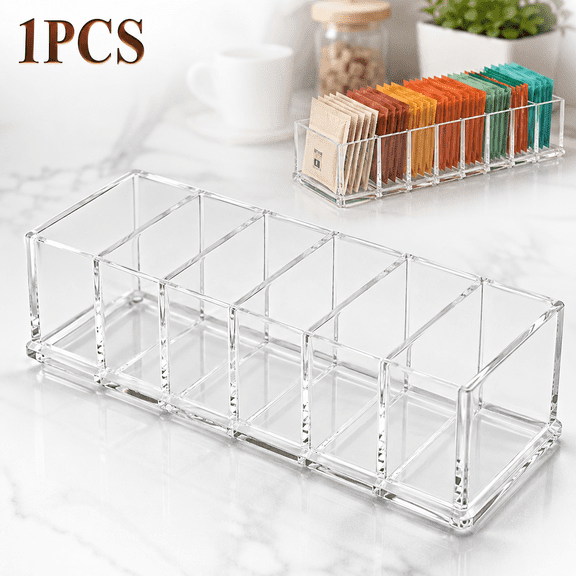 USTOP Clear Acrylic Tea Bag Organizer, Divided Storage Box Holder for Tea Packets, Sugar, Instant Coffee, Compact Bin for Kitchen Pantry Cabinet & Office Breakroom.