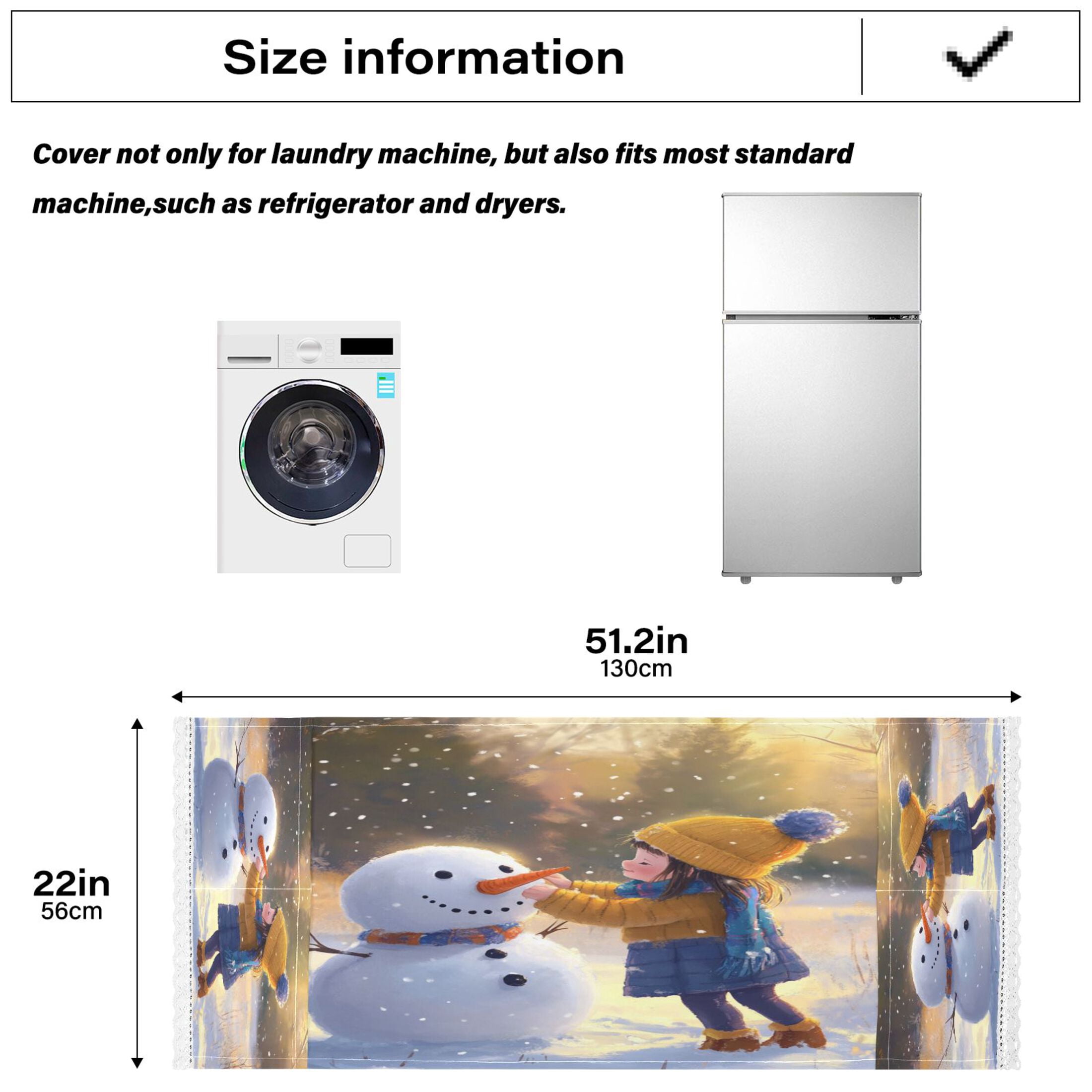 Girl with A SnowmanWasher and Dryer Covers Dust-Proof and Oil Resistant Fridge Cover with 4 Storage Pockets Washing Machine Top Cover for Laundry Kitchen Home 51.2 x 22 In