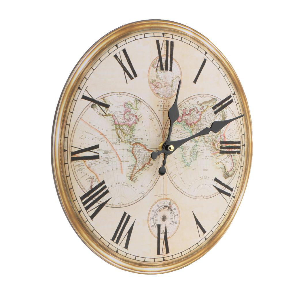 30cm Shabby Chic Rustic Style Roman Number Wooden Round Wall Clock 