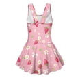 thumbnail image 5 of COEQINE Girls One Piece Bathing Suit, Scoop U-Neck & V Back Playful Swimsuit with Attached Skirt, Beach Swim Dress for Kids Age 8-9, Machine Washable, Pink Strawberry Bow Floral, 5 of 8
